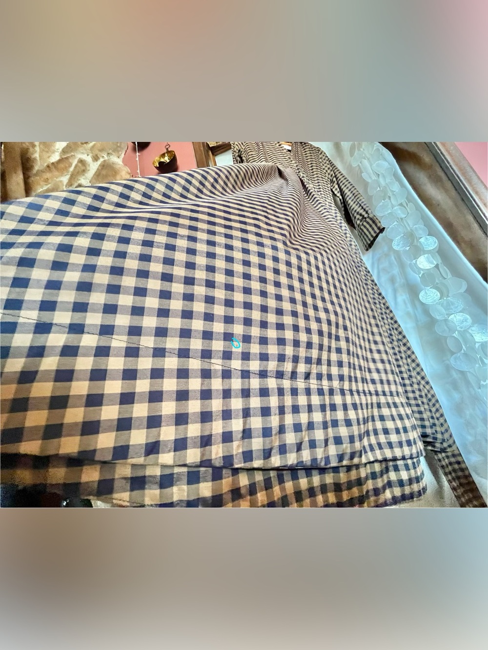 Zara Checkered Poplin Midi Shirt Dress Plaid Long Sleeves Caramel Navy Medium - Picture 13 of 16